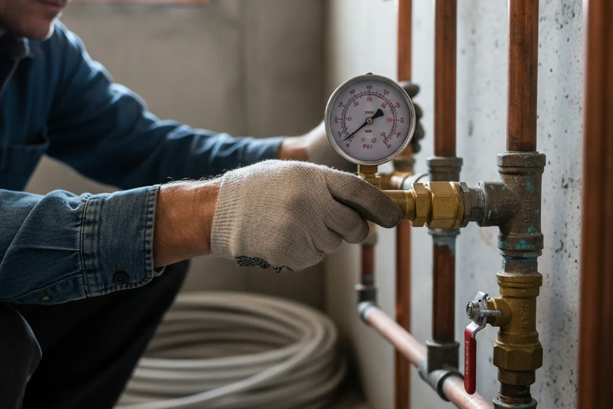 Pressure testing a repaired line during Water Line Repair in Dighton